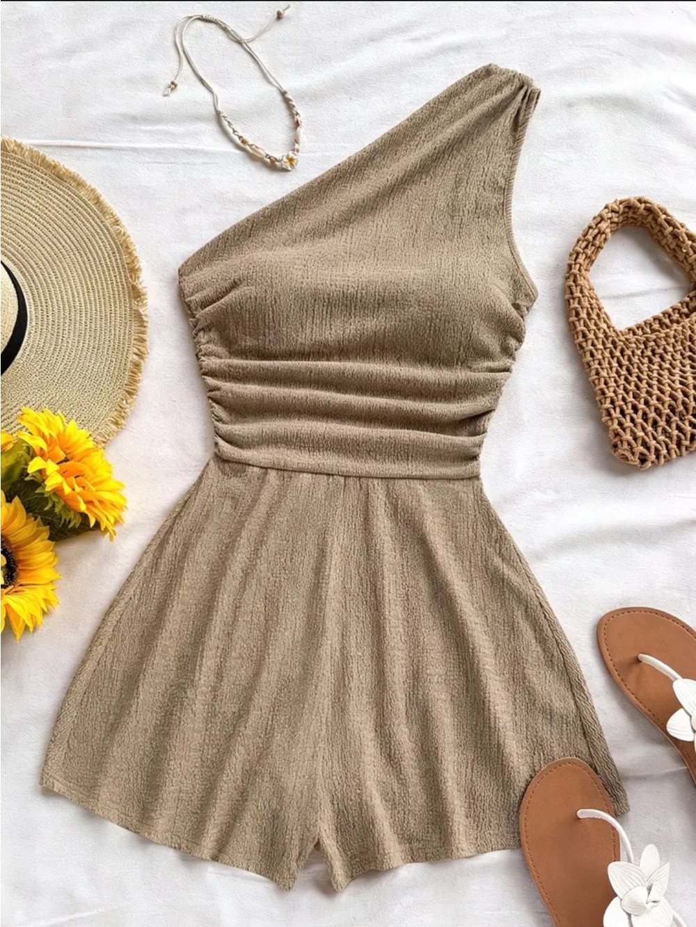 One-Shoulder Taupe Women’s Summer Romper